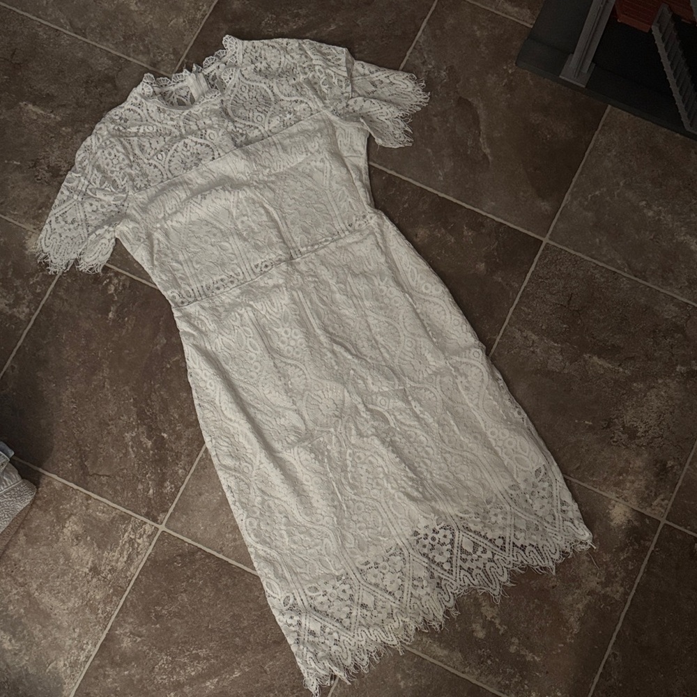 Lulu's White Lace High-Neck Midi Dress